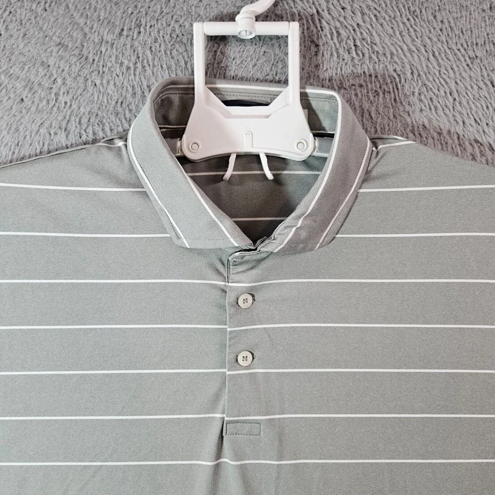 RLX Ralph Lauren Polo Shirt Men XL‎ Short Sleeve Gray White Striped
